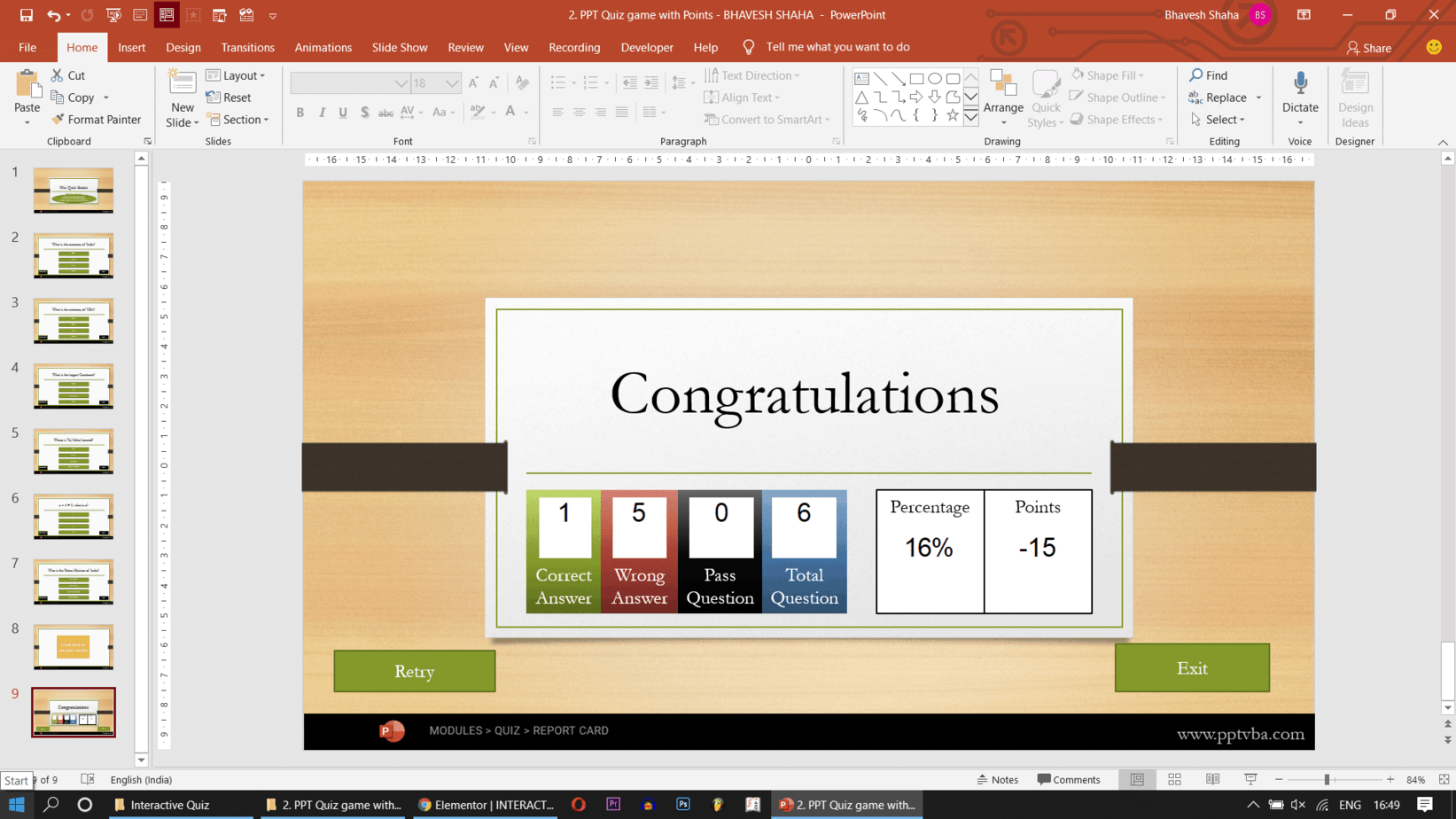 PPT QUiz game with score points and reportcard and grade - REPORT CARD AND PERCENTAGE - INTERACTIVE POWERPOINT QUIZ GAME