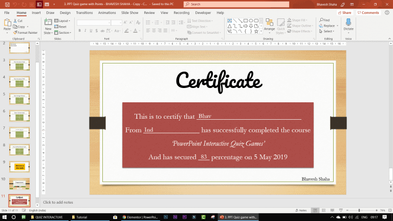 certificate in ppt quiz game - PowerPoint VBA Macro Modules