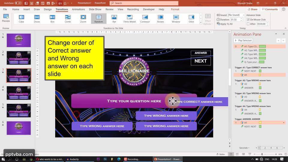 PowerPoint Game Who Wants to Be A Millionaire 13 - How To Make A Random Rolling Dice Animation In PowerPoint Using 3D Objects & VBA